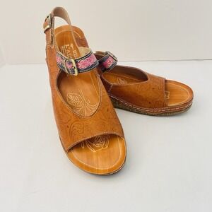 L'Artiste by Spring Step Women Brown Teddy Leather Wedge Sandals - EU 41 US 10